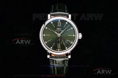 Swiss Copy IWC Portofino 34 MM IW357403 Green Diamond Dial Leather 9015 Automatic Watch